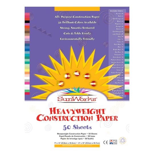 Pacon&#xAE; SunWorks&#xAE; 9&#x22; x 12&#x22; Assorted Color Construction Paper, 50ct.